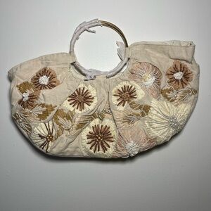 Anthropologie Beaded Raffia Satchel